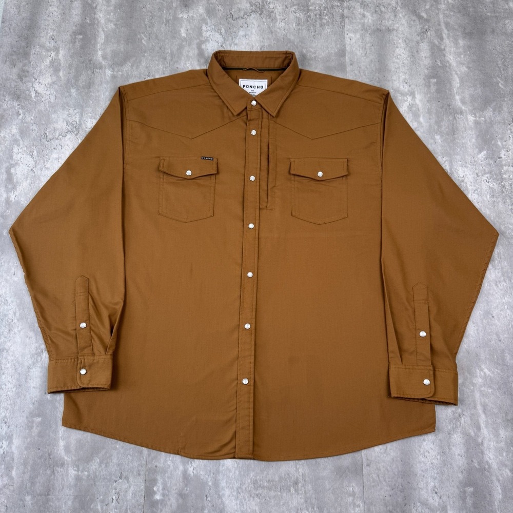Poncho The Cheyenne Western Flannel Shirt Mens XXL Tan Pearl Snap Performance